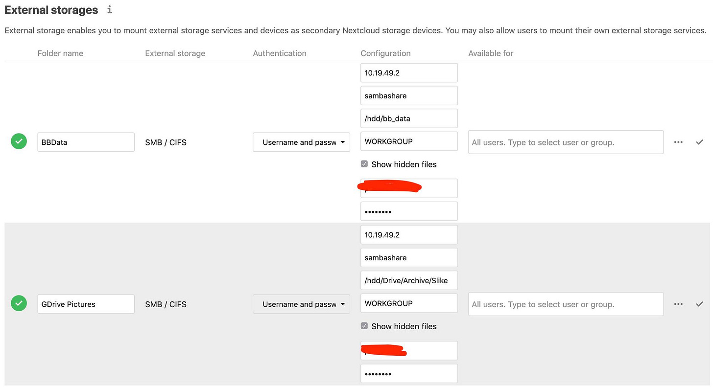 Nextcloud external storages