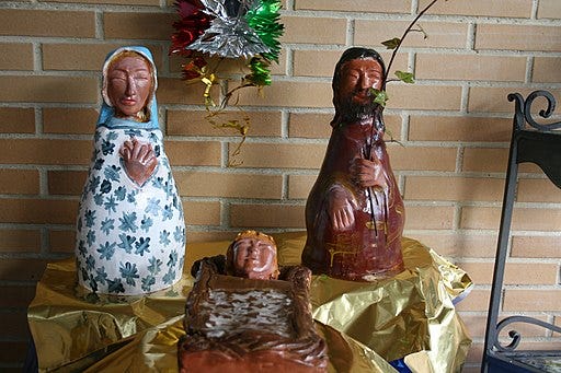 A lovely home made ceramic nativity scene