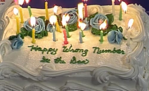 Photo of cake from Saved by the Bell that says Happy Wrong Number by the Sea