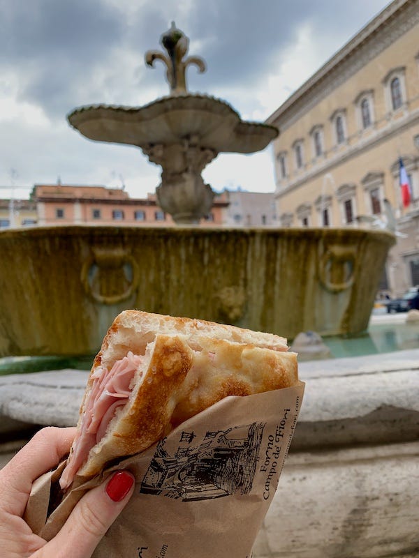 Pizza Mortadella in Piazza Farnese Rome