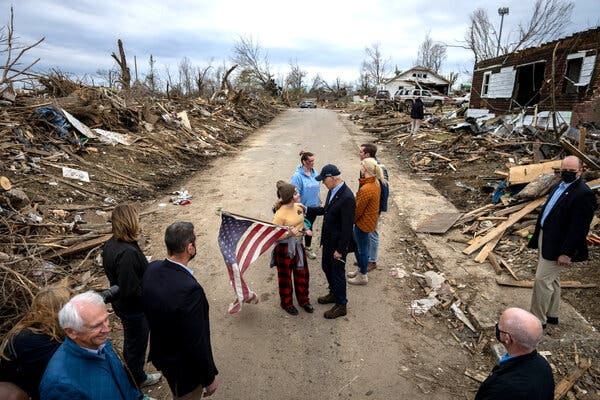 President Biden toured the damage in Dawson Springs, Ky., on Wednesday.