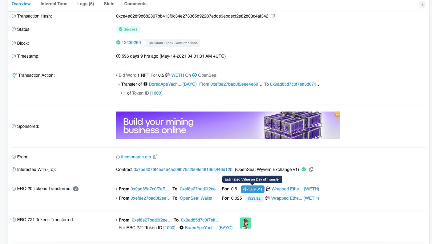 Etherscan page