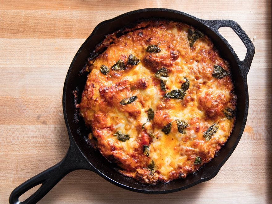 Foolproof pan pizza in a cast iron skillet. 