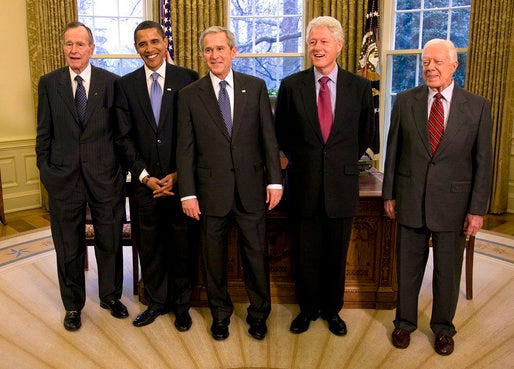 President Bush Welcomes President-Elect Obama, Former President Clinton,  Former President Bush and Former President Carter to the White House