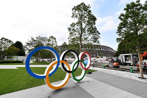 The Olympic rings outside the Tokyo 2020 Olympic Stadium (AFP / Getty Images)
