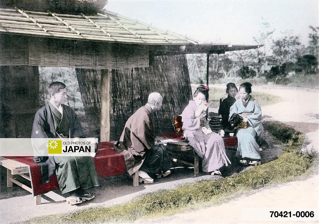 Two young Japanese meet for the first time through an omiai, 1900s
