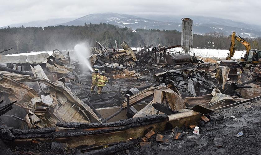 Fire destroys Percy family barn
