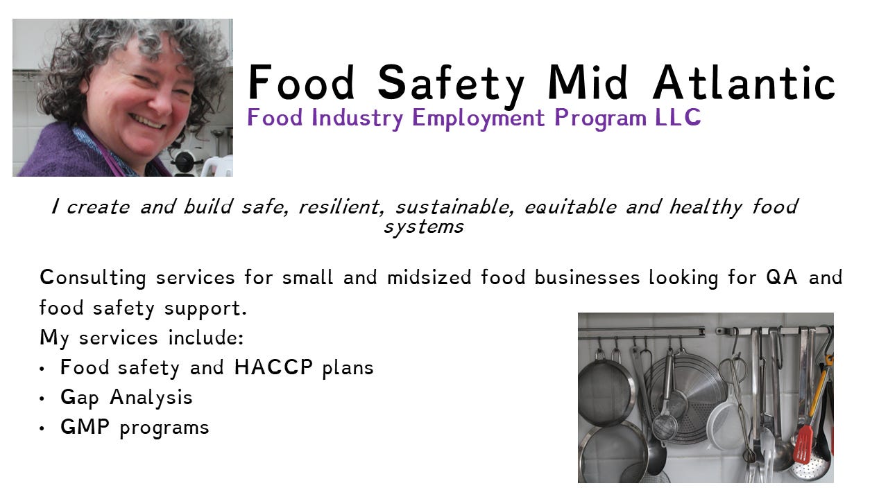 Food Safety Mid Atlantic provides consulting services for small and midsized food business for QA and food safety support.