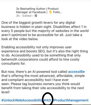 LinkedIn Post which is paid accessibe ad