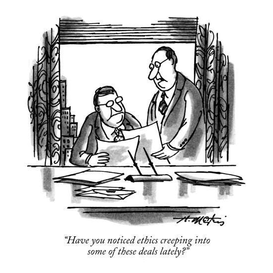 Have you noticed ethics creeping into some of these deals lately?" - New  Yorker Cartoon' Premium Giclee Print - Henry Martin | Art.com