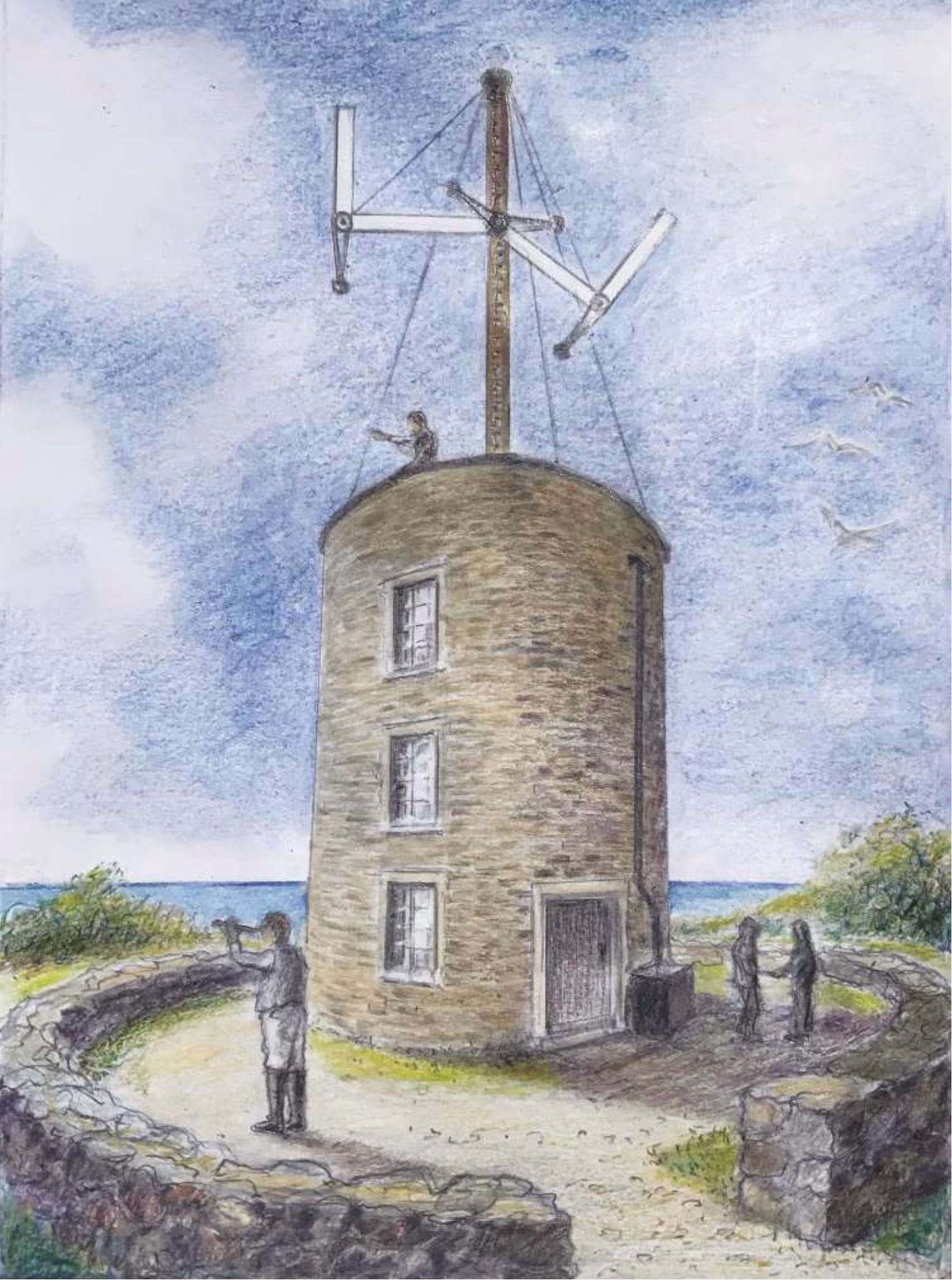 Telegraph Tower Alderney, illustration Nick Collier, courtesy Visit Alderney