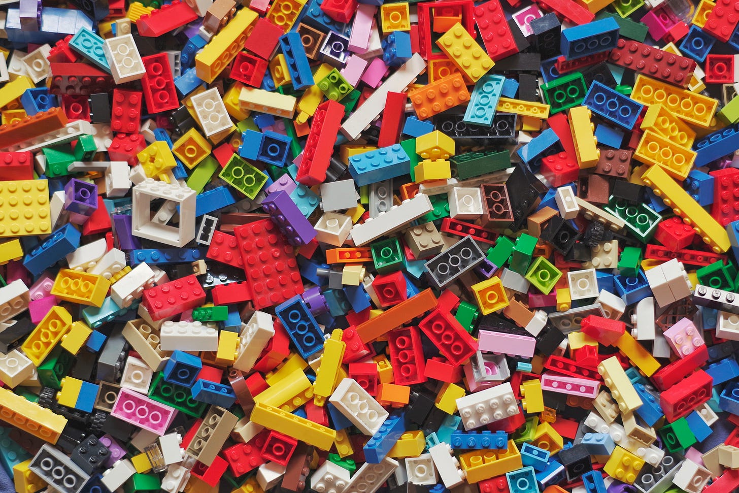 aerial view of hundreds of lego bricks