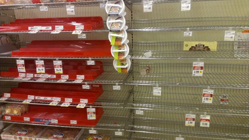 Empty shelves in the supermarket
