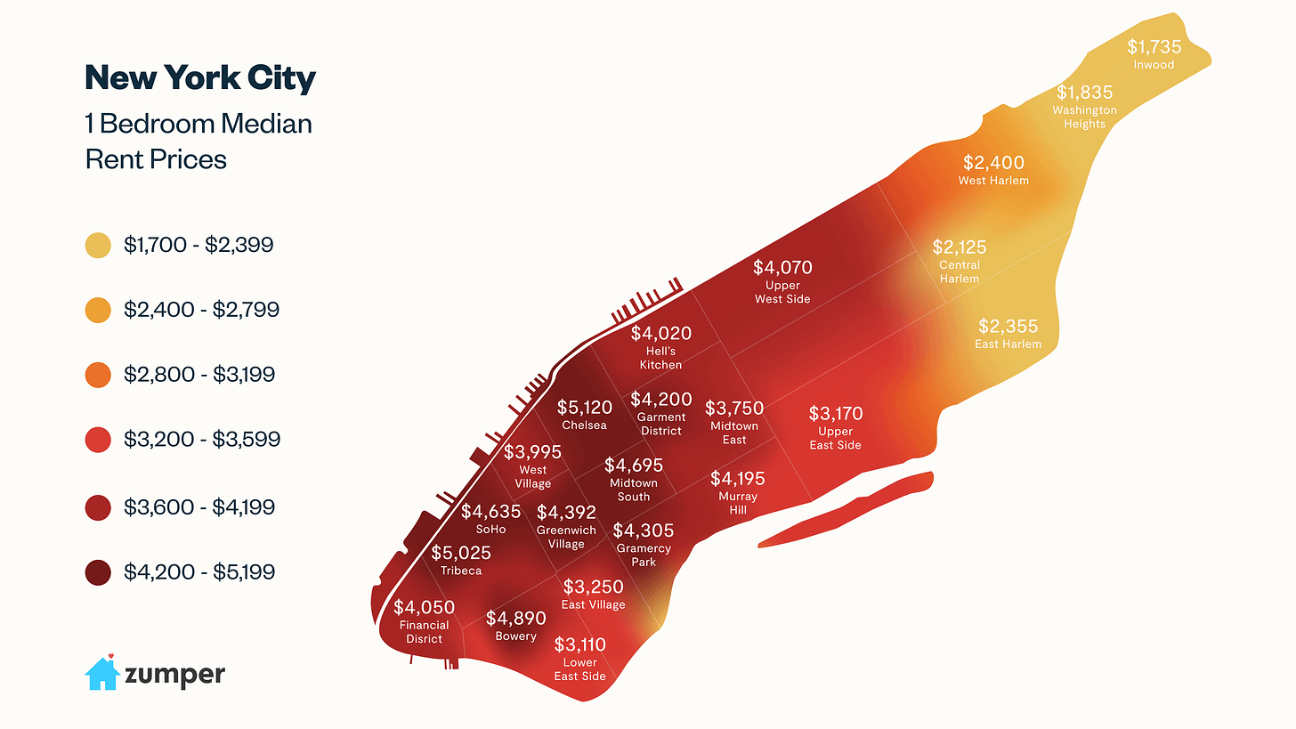 New heat map shows which areas of Manhattan are the most expensive to rent  in | amNewYork