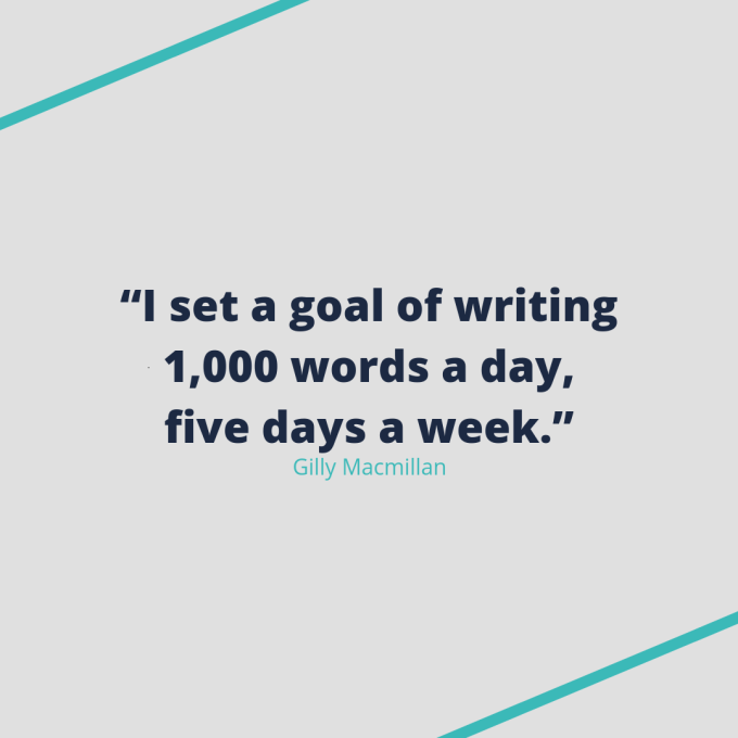 Gilly Macmillan quote: "I set a goal of writing 1,000 words a day, five days a week."