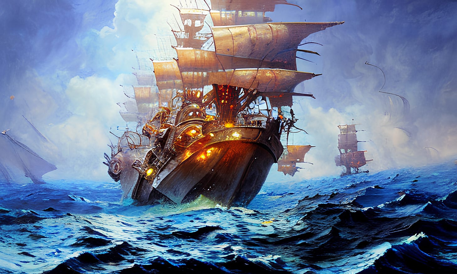 artificial intelligence steering a pirate ship in cyberspace ocean