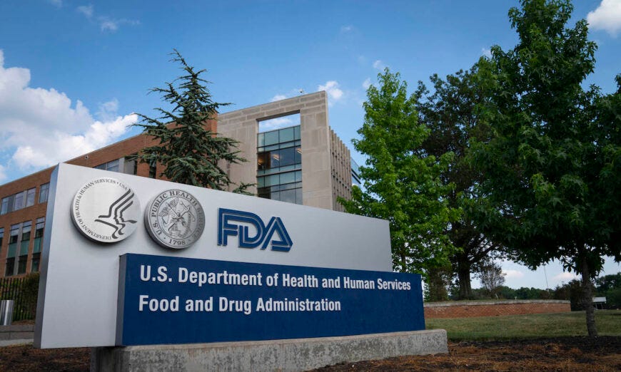 A sign for the U.S. Food and Drug Administration outside of the headquarters in White Oak, Md., on July 20, 2020. (Sarah Silbiger/Getty Images)