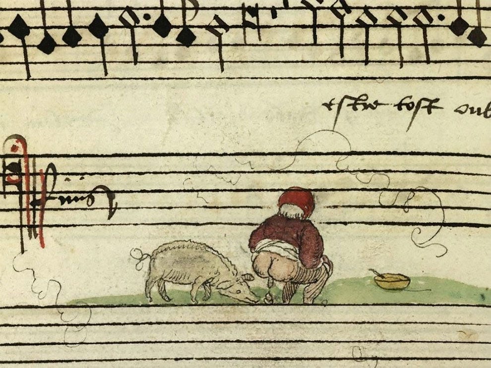 Grotesque Medieval Music Sheets From Chansonnier of Zeghere van Male from 1542