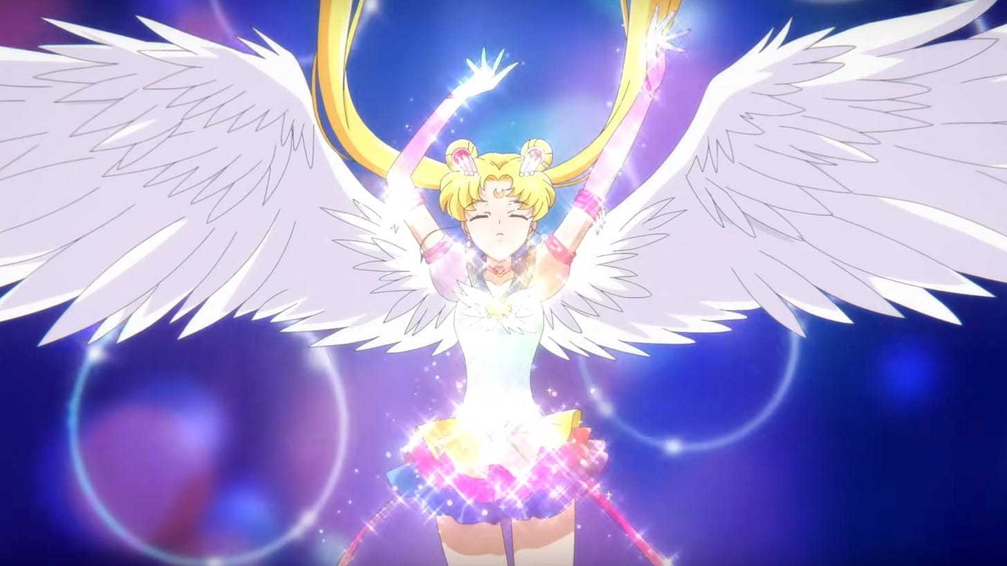 Image from Sailor Moon Eternal The Movie with Usagi transforming into Eternal Sailor Moon