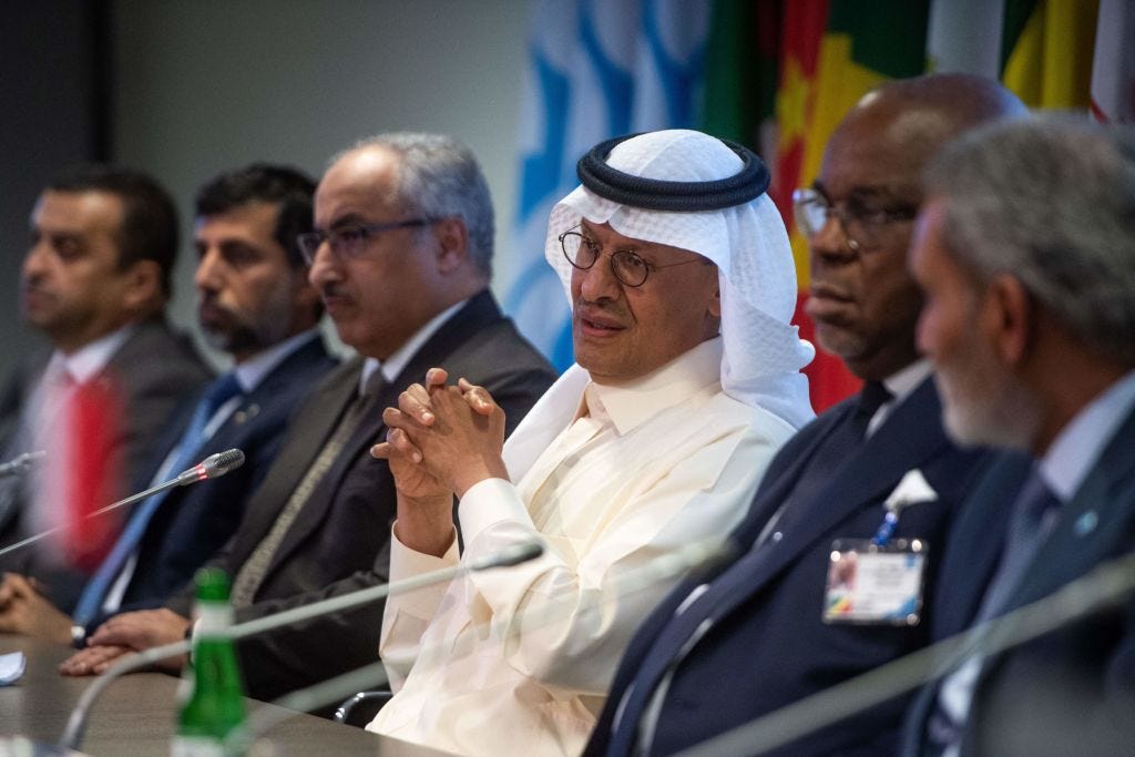 Saudi Energy Minister Abdulaziz bin Salman attending Wednesday’s OPEC+ ministers’ meeting in Vienna (VLADIMIR SIMICEK/AFP via Getty Images)