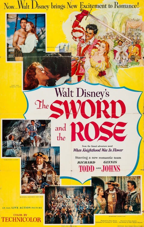 Original theatrical release poster for Walt Disney's The Sword And The Rose