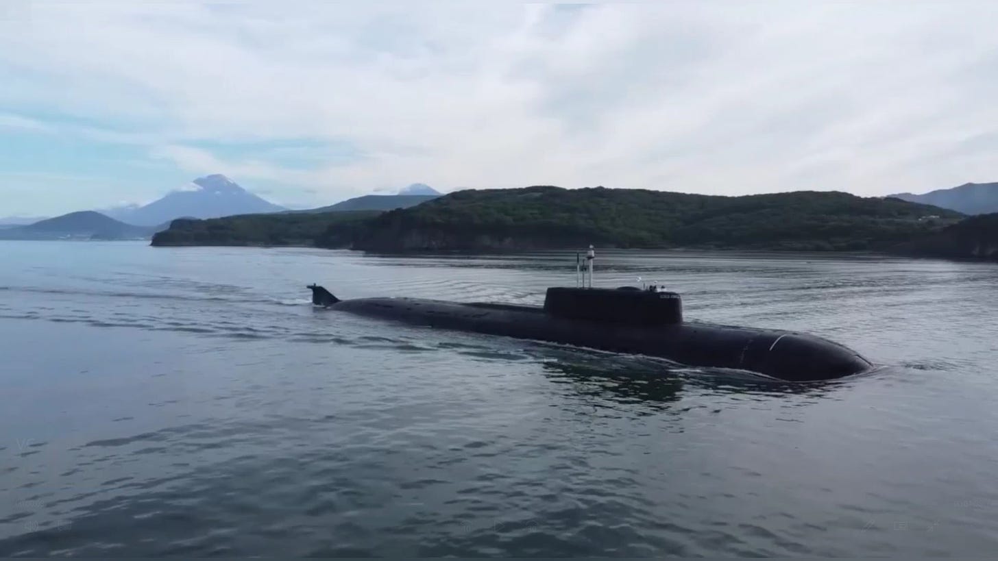 A Russian submarine taking part in the drills off Alaska