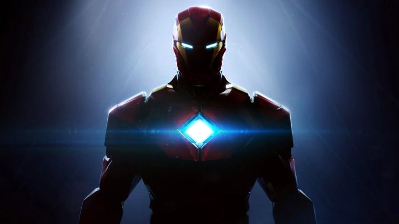 Iron Man standing in the soft glow of an unseen light