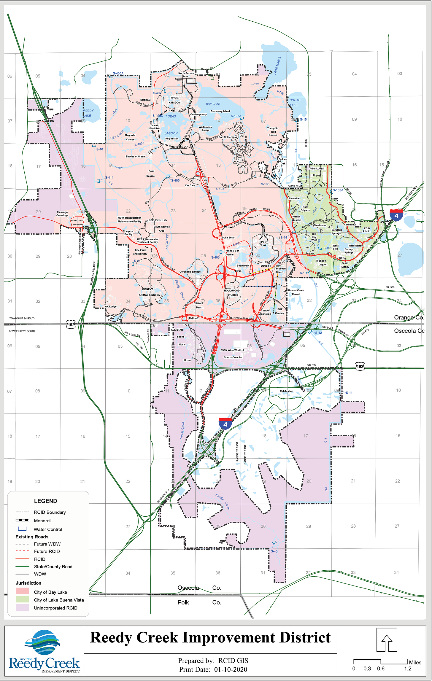 Map of the Reedy Creek Improvement District's boundaries in 2020.