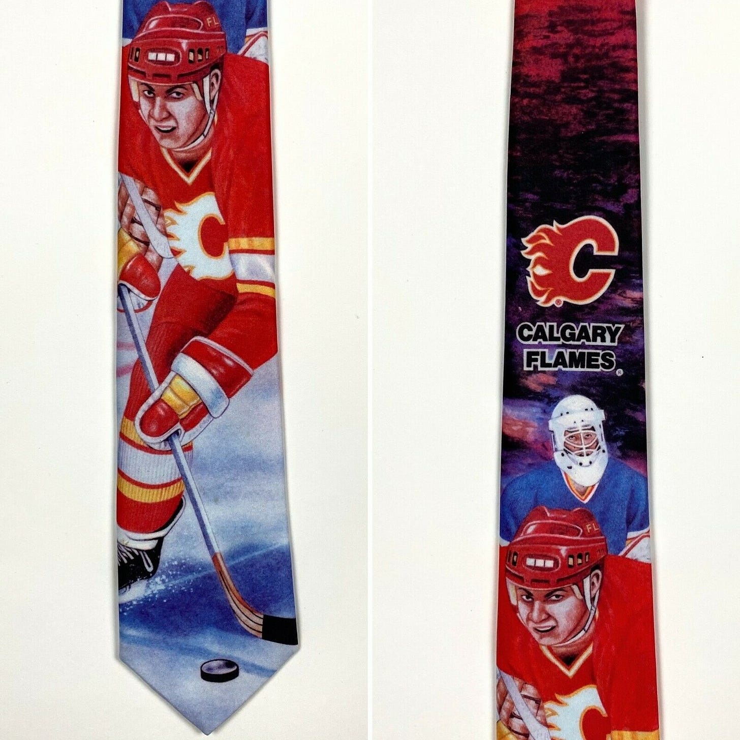 Vintage 90s Calgary Flames Ralph Marlin Neck Tie … - image 1