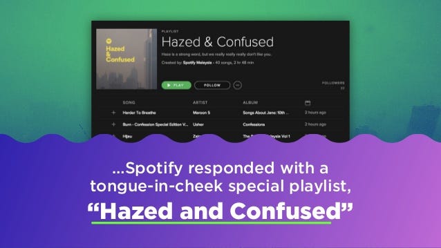…Spotify responded with a
tongue-in-cheek special playlist,
“Hazed and Confused”
 