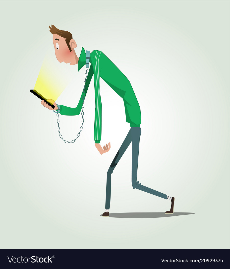 Hands of cartoon guy tied to a mobile phone Vector Image