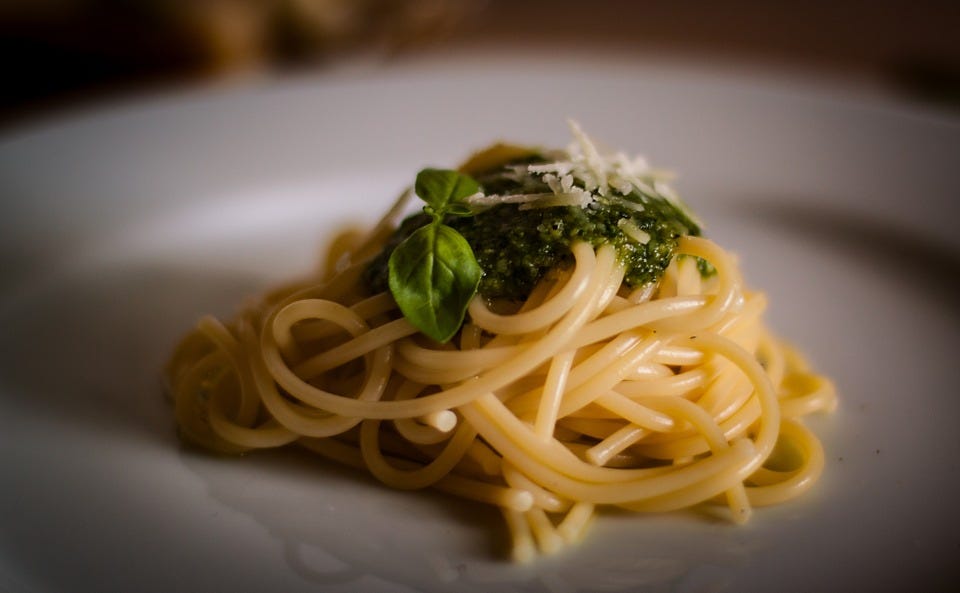 Spaghetti, Pesto, Basil, Parmesan, Dish, Homemade