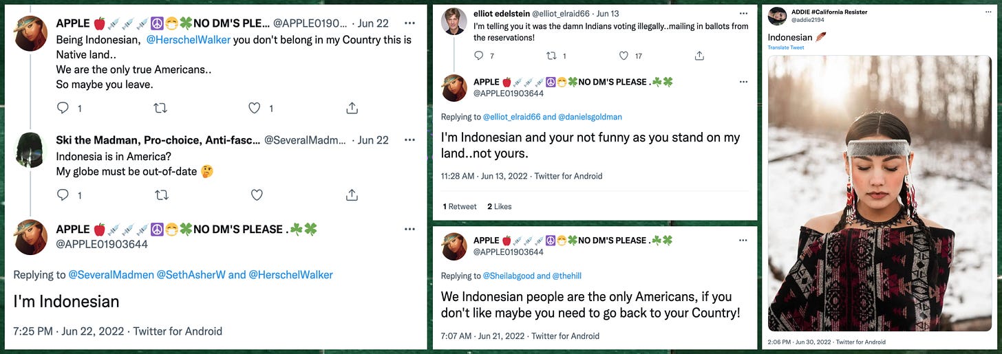 collage of tweets misusing "Indonesian" to mean "Native American"