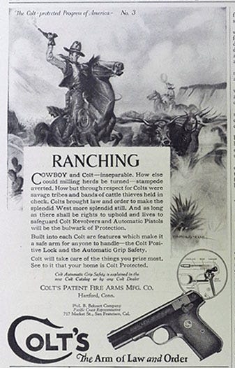 1926 Colt Revolver Pistol Ad ~ Ranching ~ Harold Cue