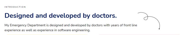 Text reads “Designed and developed by doctors.” Subtext emphasizes that these doctors have years of experience in emergency medicine and software engineering.