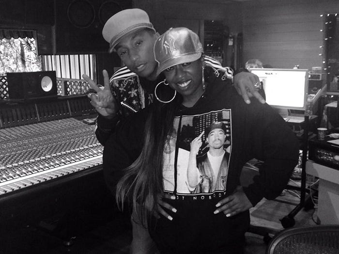 Pharrell and Missy Elliott in the studio