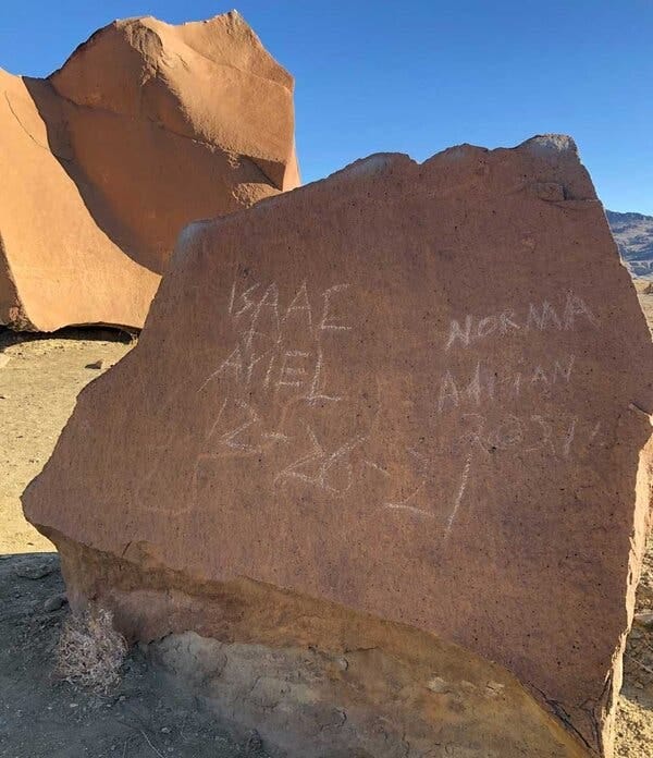 At Big Bend National Park in Texas, vandals permanently damaged prehistoric rock art that featured abstract designs that were created thousands of years ago, officials said.