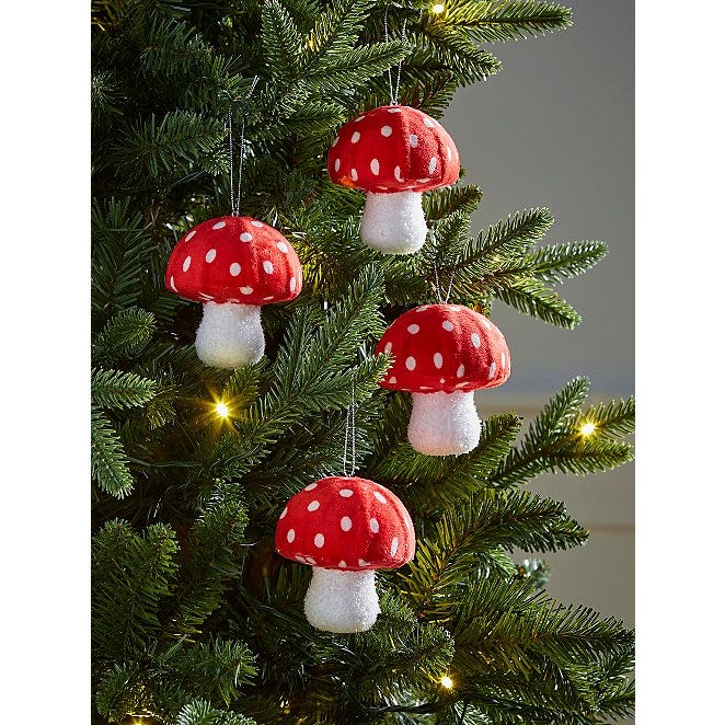 Red Mushroom Bauble - Set of 4 | Christmas | George at ASDA