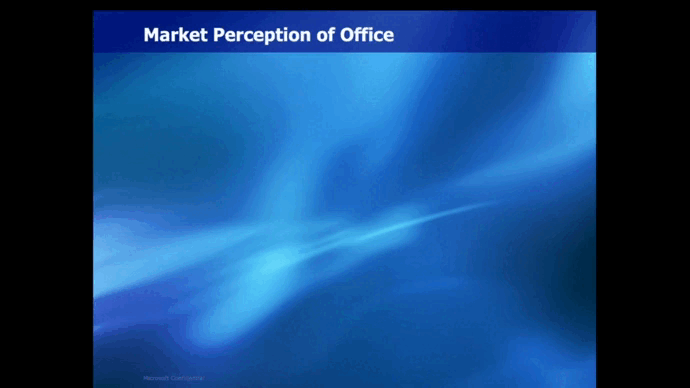 Animated slide with quotes about Office from analysts and a "Good Enough" international not sign appearing.