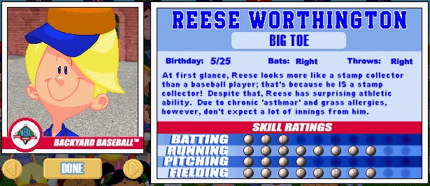 Image result for Reese Worthington backyard baseball 2001