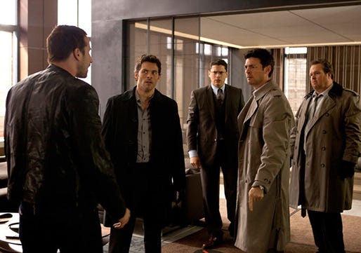From left, Matthias Schoenaerts, James Marsden, Wentworth MIller, Karl Urban and Eric Stonestreet star in "The Loft," a 2015 release from Open Road Films and director Erik Van Looy.