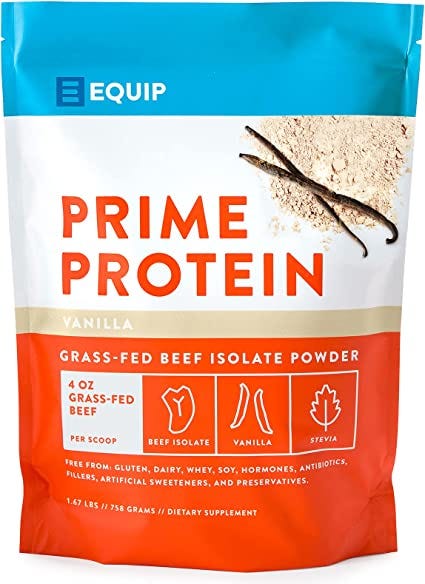 Amazon.com: Equip Foods Prime Protein - Grass-Fed Isolate Beef Protein  Powder - Paleo and Gluten Free Protein Powder - Vanilla, 1.7 Pounds - Helps  Build and Repair Tissue : Health & Household