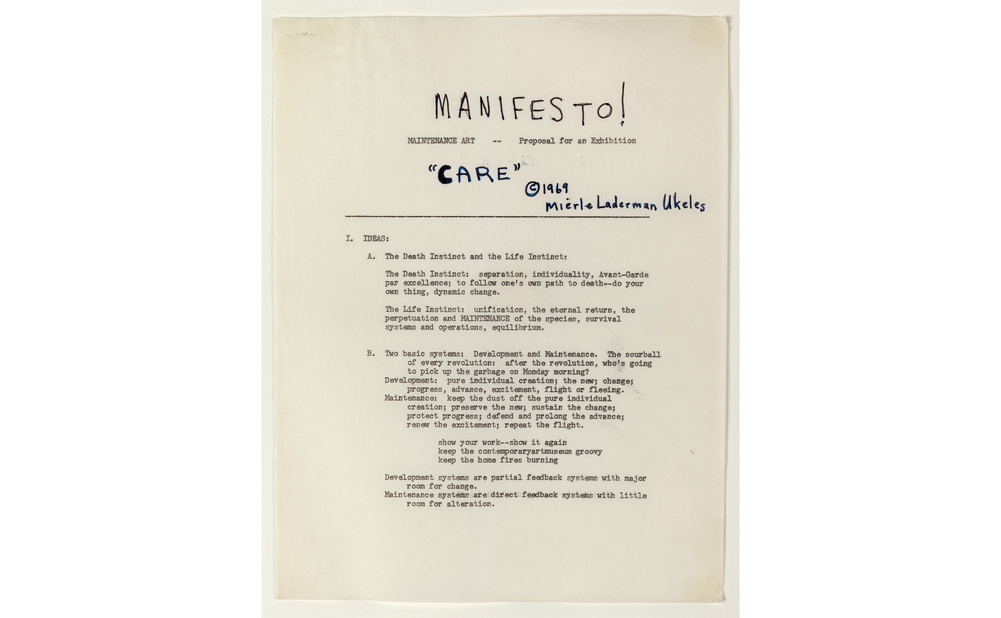 MANIFESTO FOR MAINTENANCE ART, 1969!