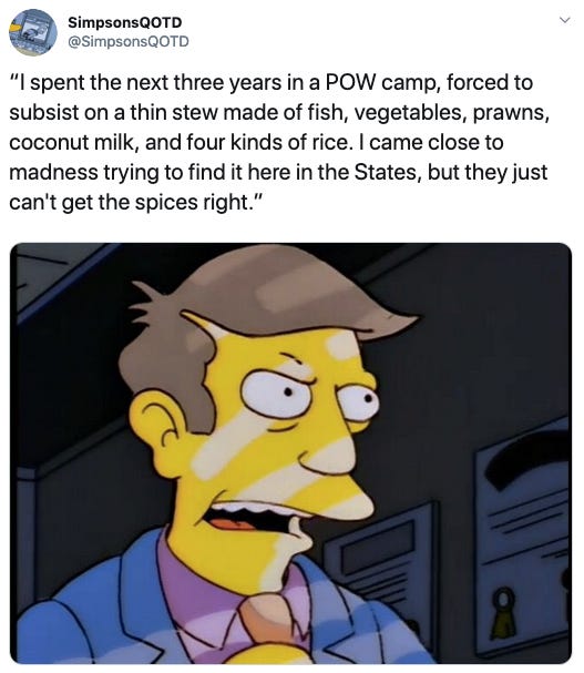 Screenshot of a funny tweet about a scene from the Simpsons.