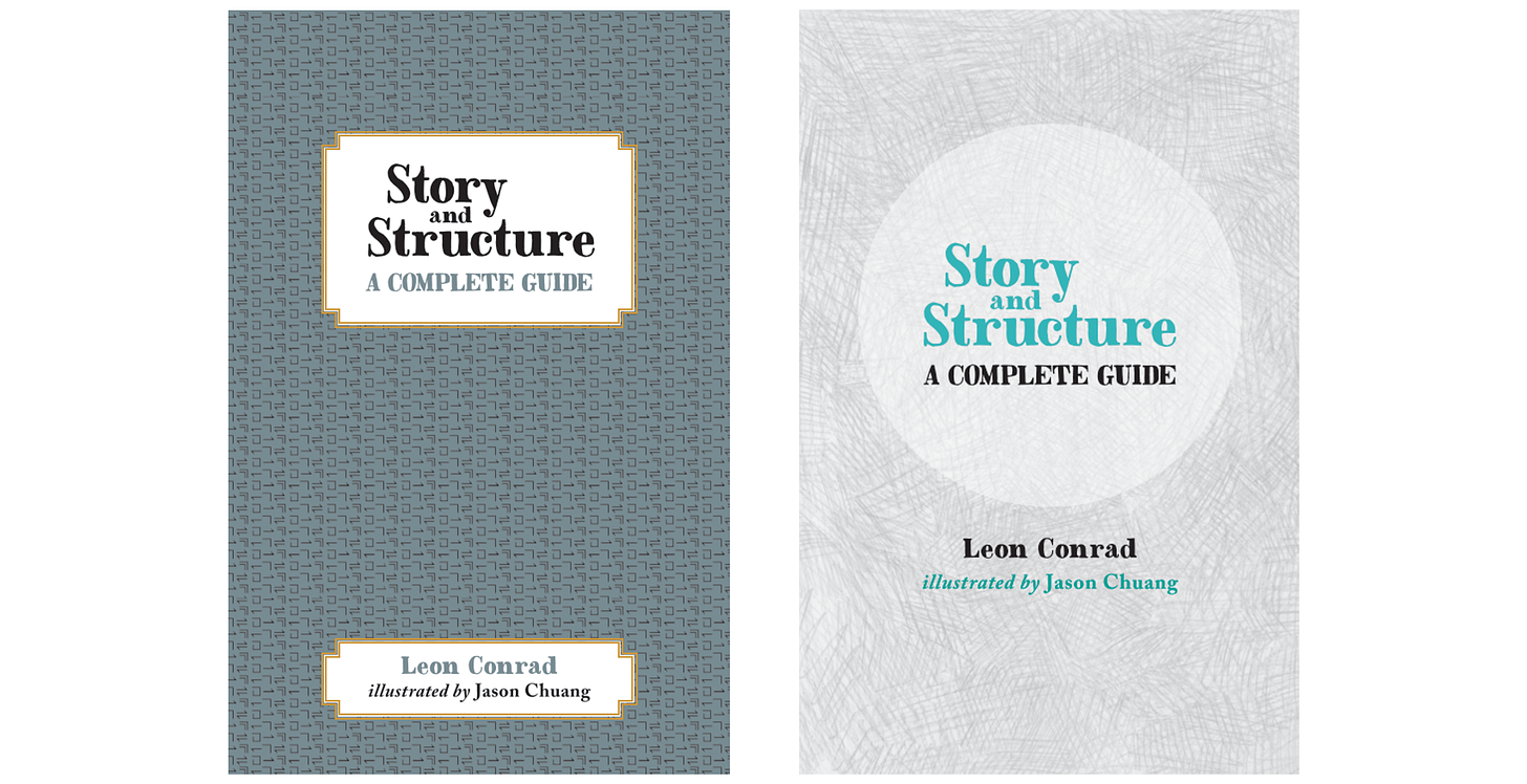 Cover images for hardback and paperback editions of Leon Conrad's book, Story and Structure: A complete guide