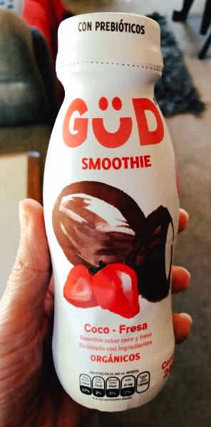 bottle of gud strawberry smoothie.