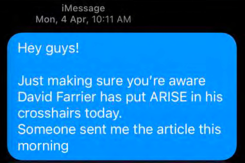 Hey guys just making sure you’re aware david farrier has put arise in his sights”