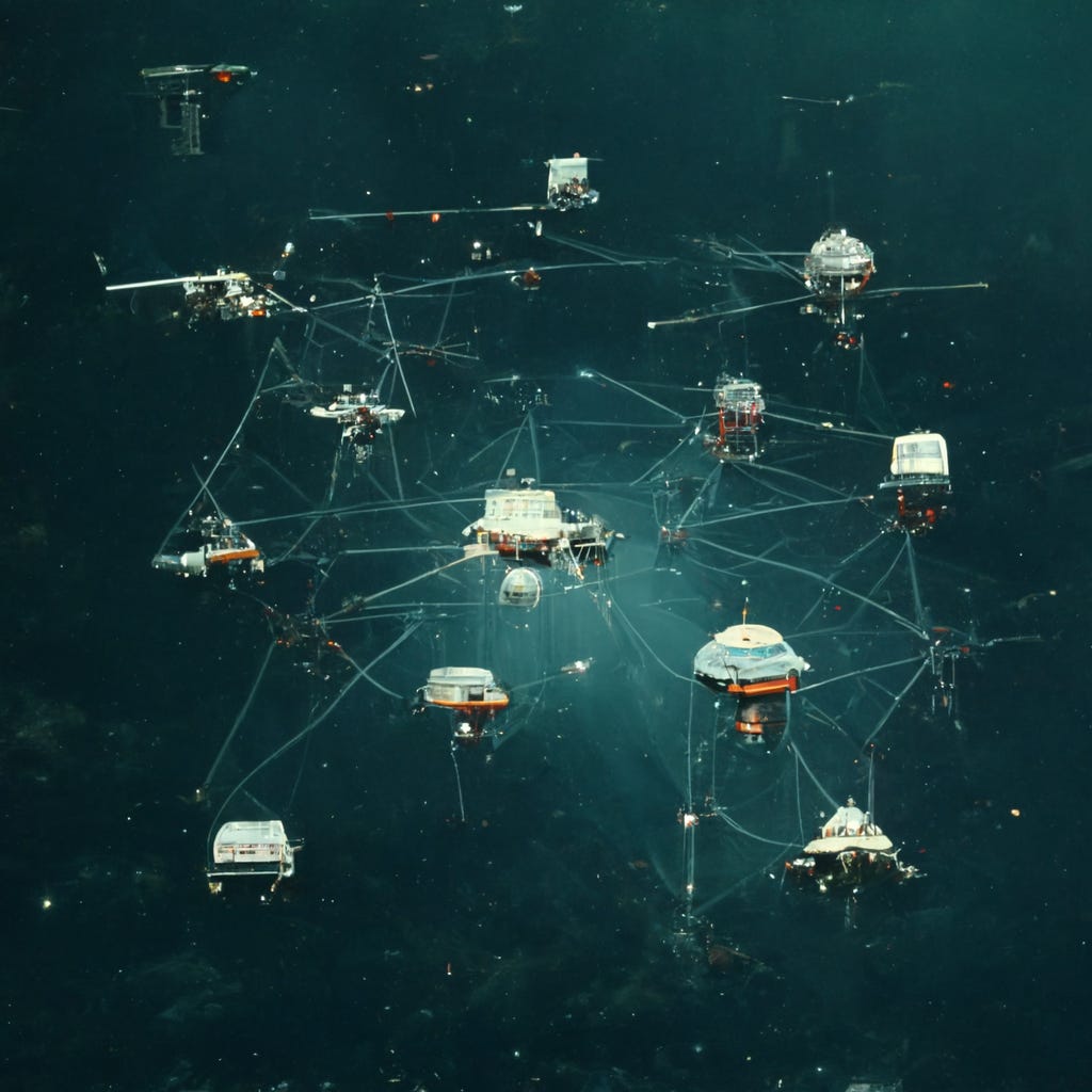 a network of computers floating in space