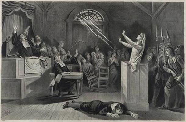 Lithograph depicting the Salem Witch trials. (Public domain)