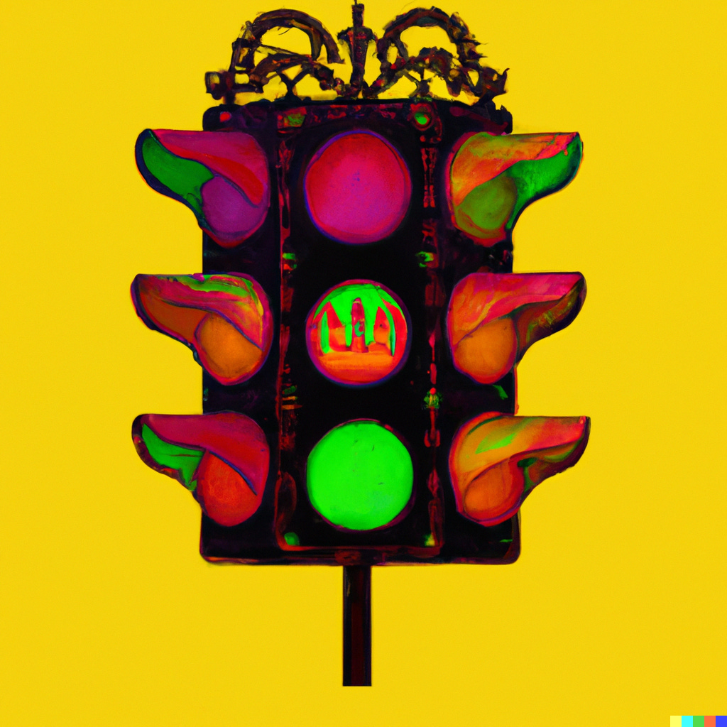 psychedelic traffic light signal in the style of baroque